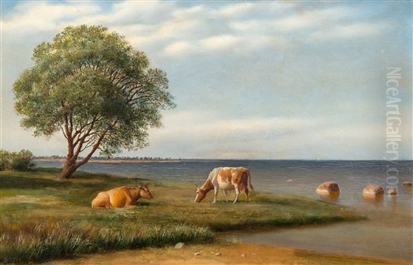 Cows By The Shore Oil Painting by Mikhail Konstantinovich Klodt