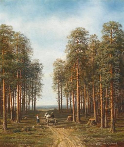 Path Through The Pine Forest Oil Painting by Mikhail Konstantinovich Klodt