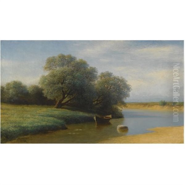 River Landscape Oil Painting by Mikhail Konstantinovich Klodt