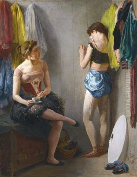 During The Interval Oil Painting by Baron Mikhail Petrovich Klodt von Jurgensburg