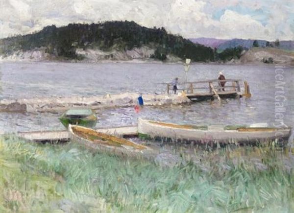 Sunday Afternoon On The Lake Oil Painting by Baron Mikhail Petrovich Klodt von Jurgensburg