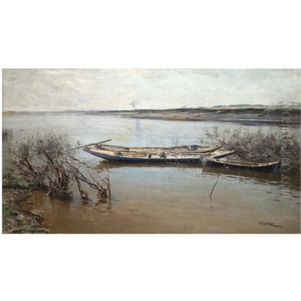 River Landscape Oil Painting by Nikolai Alexandrovich Klodt