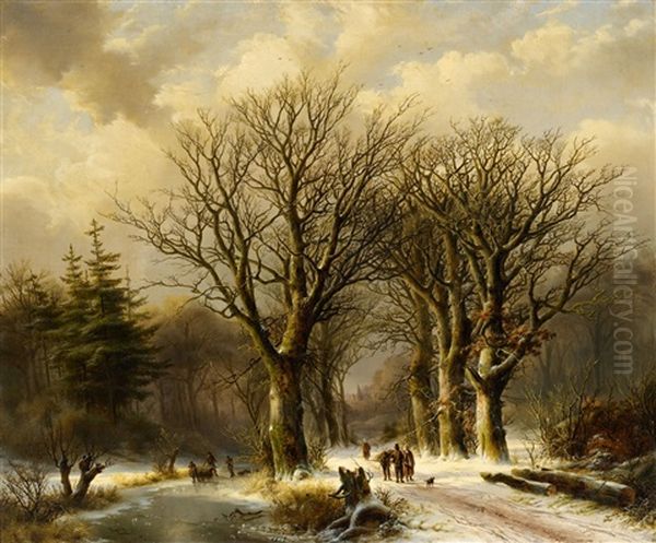 Winter Scene In Reichswald Oil Painting by Johann Bernard Klombeck