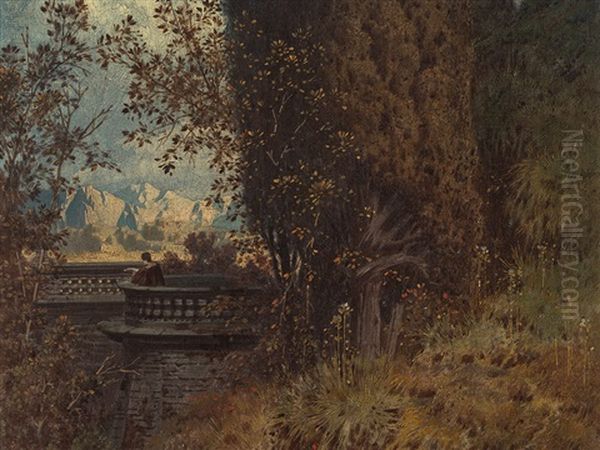 Southern Landscape With Cypressess Oil Painting by Ferdinand Knab