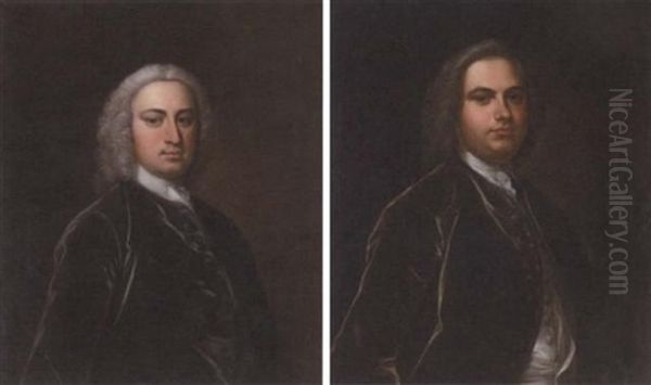 Portrait Of Mr. Neate Of Binfield, Bershire, In A Dark Grey Jacket And White Cravat Oil Painting by George Knapton