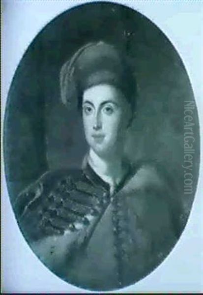 Portrait Of A Hussar, Bust Length In Uniform Oil Painting by George Knapton