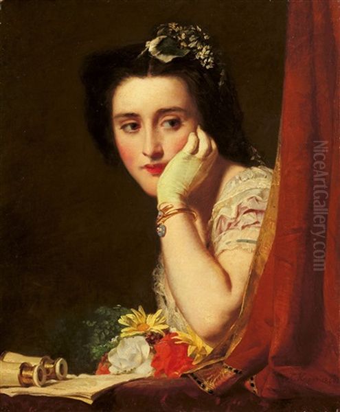 Junge In Frau In Der Theaterloge Oil Painting by Ludwig Knaus