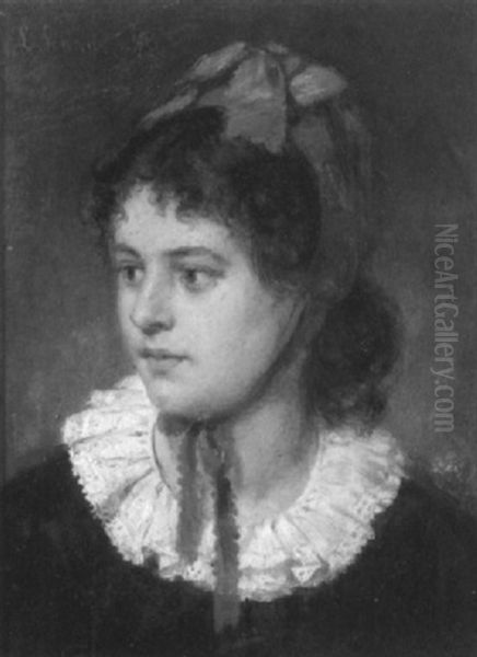 Young Woman In A Crimson Hat Oil Painting by Ludwig Knaus