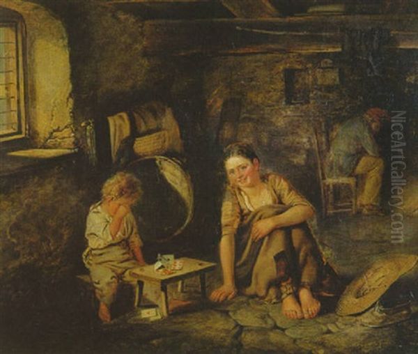 Das Innere Einer Schwarzwalder Bauernstube Oil Painting by Ludwig Knaus