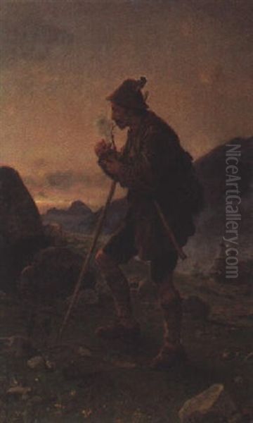 Rauchender Bergmann Mit Axt Oil Painting by Ludwig Knaus