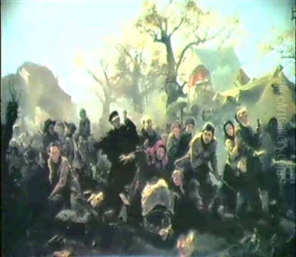 Der Taschendieb Auf Dem Wochenmarkt Oil Painting by Ludwig Knaus