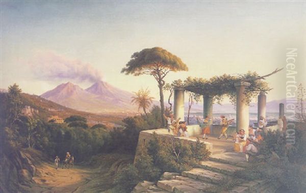 An Italianate Landscape Oil Painting by Franz Knebel