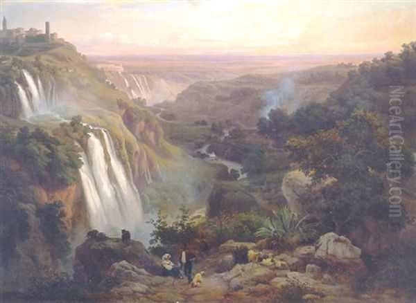 Wasserfalle Bei Tivoli Oil Painting by Franz Knebel
