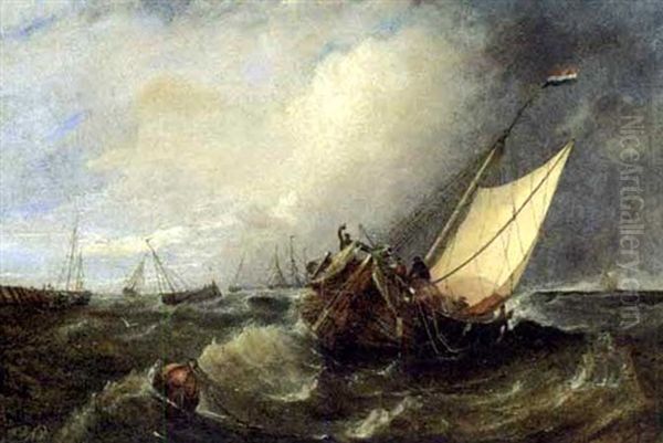 Shipping In A Choppy Sea Oil Painting by William Adolphus Knell