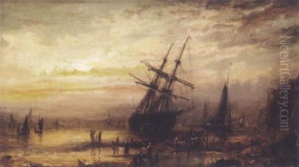 Careening The Hulls Oil Painting by William Adolphus Knell