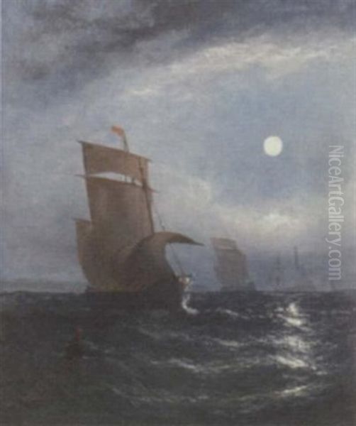 A Clear Night Oil Painting by William Adolphus Knell