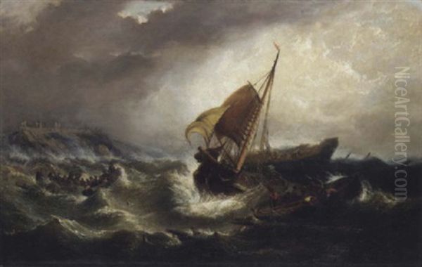 A Sea Rescue Oil Painting by William Adolphus Knell