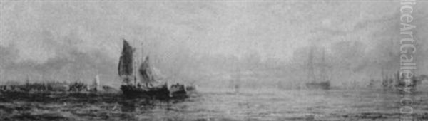 Harbor Scene Oil Painting by William Adolphus Knell