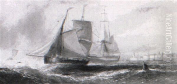 Dirty Weather Beating Up Off Margate Oil Painting by William Adolphus Knell