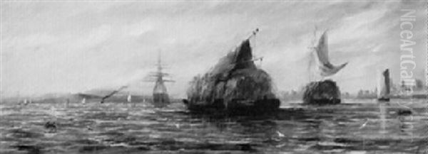 Hay Barges On The Medway Oil Painting by William Adolphus Knell