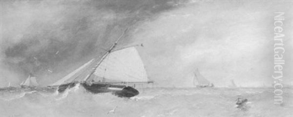 Cutters Rounding The Buoy Oil Painting by William Callcott Knell