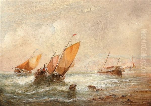 Fischerboote Bei Aufkommendem Sturm Vor Der Kuste Oil Painting by Charles Parsons Knight