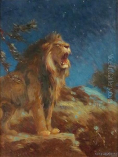 Lion Oil Painting by Charles Robert Knight