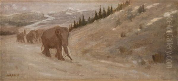 Mastodons Oil Painting by Charles Robert Knight