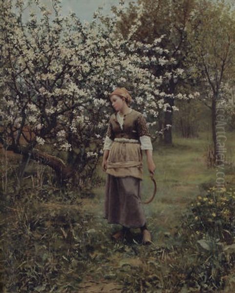 Coming From The Garden Oil Painting by Daniel Ridgway Knight