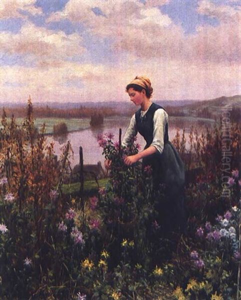 Gardening By The River Oil Painting by Daniel Ridgway Knight
