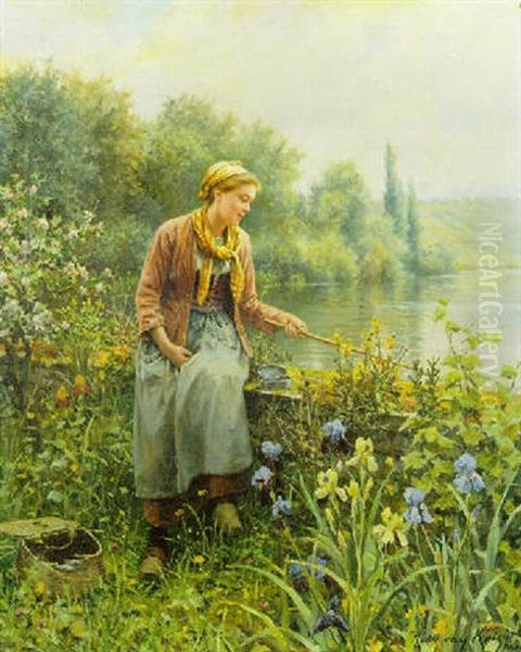 Fishing On A Spring Day Oil Painting by Daniel Ridgway Knight