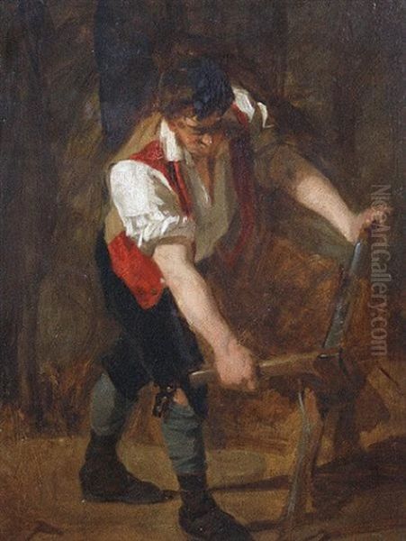 The Woodcutter (+ The Fishwife; Pair) Oil Painting by John Prescott Knight