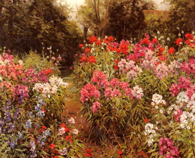 A Flower Garden Oil Painting by Louis Aston Knight