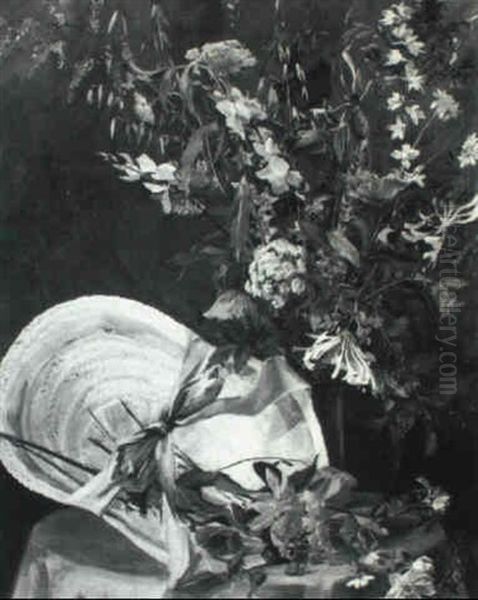 Still Life Of Flowers On A Yellow Table Oil Painting by Louis Aston Knight