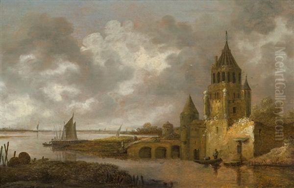 Befestigte Stadt An Einem Fluss Oil Painting by Wouter Knijff