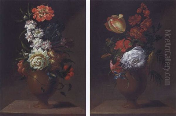 Blumenstilleben In Tonvase Auf Einer Steinbrustung Oil Painting by Henriette Gertruide Knip