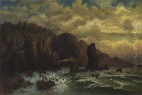 Felsige Kuste (am Schwarzen Meer?) Oil Painting by Waldemar Knoll