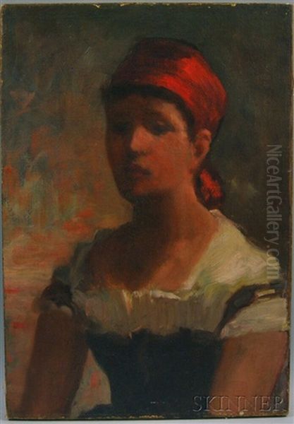 Peasant Girl With A Red Kerchief Oil Painting by Helen Mary Knowlton
