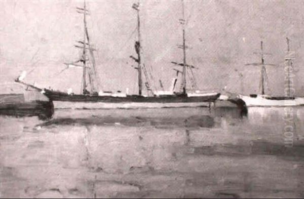 Preparing To Sail, Yarra River Oil Painting by William Dunn Knox