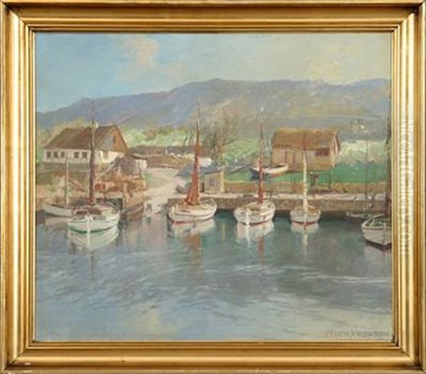 Harbour Scenery Oil Painting by Peder Jacob Marius Knudsen