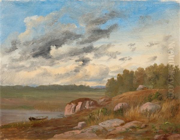 Boat On The Shore Oil Painting by Johan Knutson