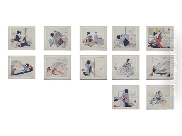Shunga Album (12 Pieces) Oil Painting by Kobayashi Kiyochika