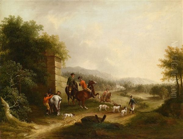 Landschaft Mit Einer Jagdgesellschaft Oil Painting by Franz Innocenz Kobell