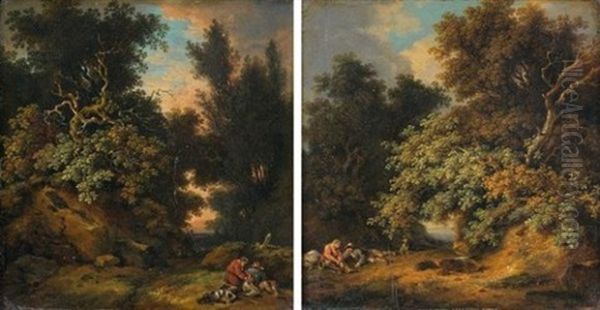 Promeneurs Au Repos Pres D'un Sous-bois (pair) Oil Painting by Franz Innocenz Kobell