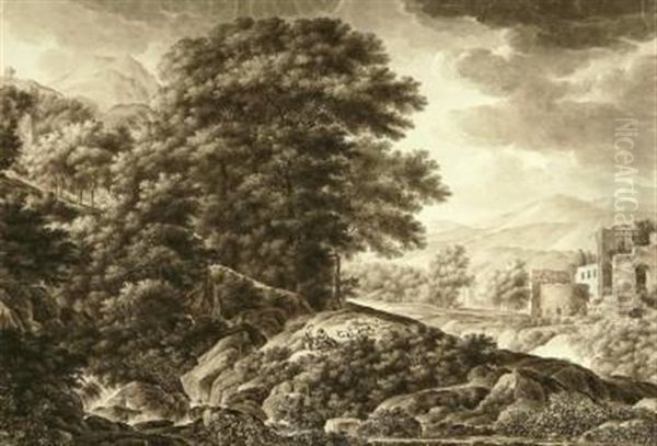 Ideale Landschaft Bei Aufziehendem Gewitter Oil Painting by Franz Innocenz Kobell