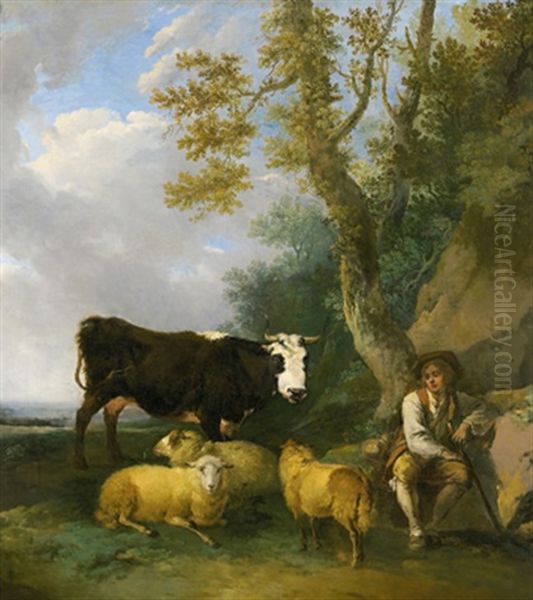 Hirte Mit Herde In Einer Landschaft Oil Painting by Franz Innocenz Kobell