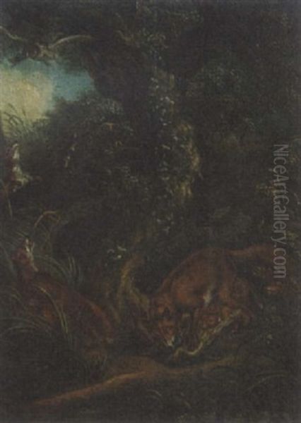 Eine Fuchsfamilie Oil Painting by Franz Innocenz Kobell