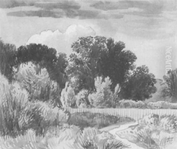 Baumlandschaft Mit Fusweg An Einem Zaun Oil Painting by Franz Innocenz Kobell