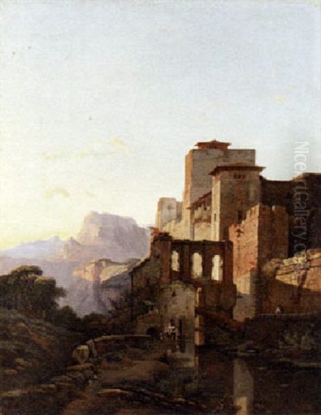 Golden Light On A Fortess Oil Painting by Franz Innocenz Kobell