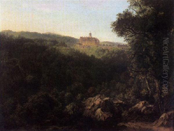 Mittelgebirgslandschaft Mit Einem Schlos Auf Bergeskuppe Oil Painting by Franz Innocenz Kobell